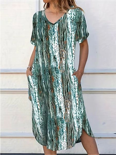 RUZU UG Dirndl Kurzärmliges, bedrucktes Kleid mit V-Ausschnitt und weitem S günstig online kaufen