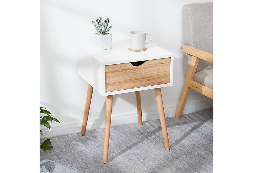 Mondeer Nachttisch Kommode, Beistellschrank mit Schubladen-Design, Weiß+Eic günstig online kaufen