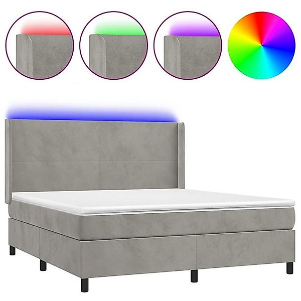 vidaXL Boxspringbett Boxspringbett mit Matratze LED Hellgrau 180x200 cm Sam günstig online kaufen