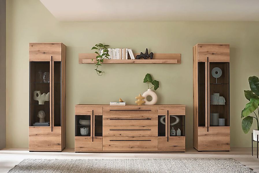 Home affaire Wohnwand "Cantara, moderne Anbauwand, Wohnzimmer-Set, in Eiche günstig online kaufen