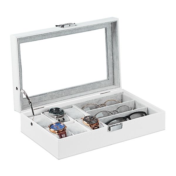 relaxdays Schmuckkasten Schmuckaufbewahrung in Lederoptik, Weiß günstig online kaufen
