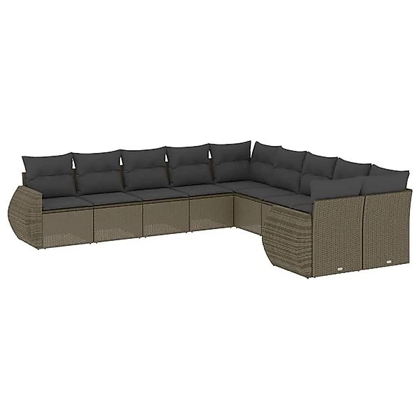 vidaXL 10-Tlg Garten-Sofagarnitur mit Kissen Hellgrau Poly Rattan 3221911 günstig online kaufen