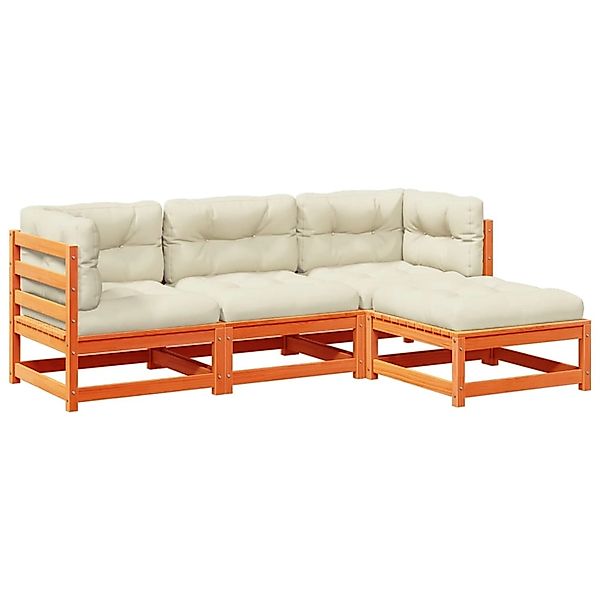 vidaXL 4-Tlg Garten-Sofagarnitur mit Kissen Wachsbraun Kiefernholz 3295815 günstig online kaufen