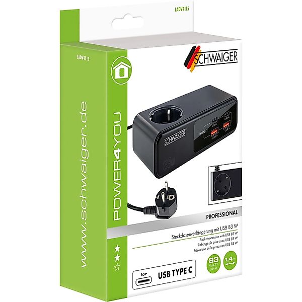 Schwaiger Steckdosenleiste LADV4115 230 V mit USB-C & USB-A Schwarz günstig online kaufen