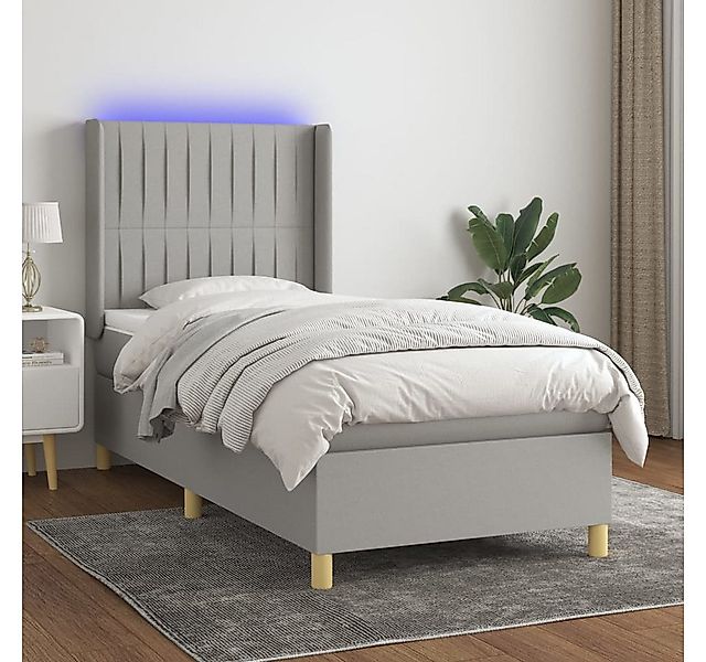 vidaXL Boxspringbett Boxspringbett mit Matratze LED Hellgrau 80x200 cm Stof günstig online kaufen