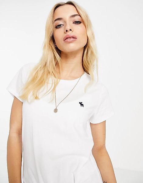 Abercrombie & Fitch – Geknotetes T-Shirt in Weiß mit Rundhalsausschnitt günstig online kaufen