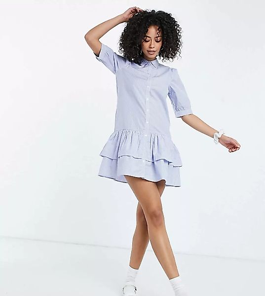 Influence Tall – Gestreiftes Mini-Hemdkleid in Blau und Weiß günstig online kaufen