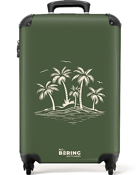 NoBoringSuitcases.com© Hartschalen-Trolley Grün mit beigen Palmen günstig online kaufen