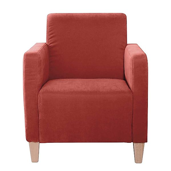 Lounge Polstersessel Velour in Terracotta Vierfußgestell aus Holz günstig online kaufen