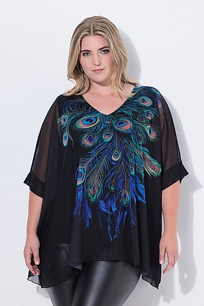 MIAMODA Druckbluse Mesh-Bluse oversized Pfauenfedern günstig online kaufen