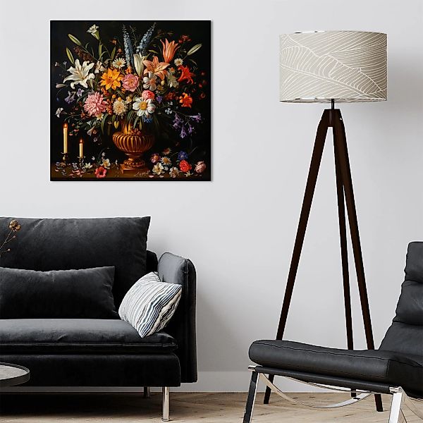 queence Leinwandbild "Blumenstrauß und Kerzen", Blumen-Blumenbilder-Gemälde günstig online kaufen