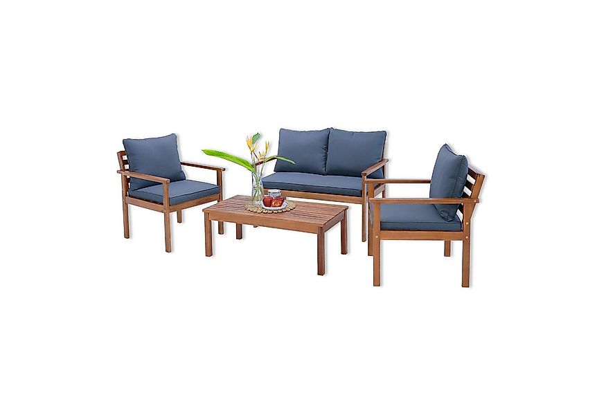 en.casa Gartenlounge-Set, (4-tlg., 1 Tisch, 2 Stühle, 1 Sitzbank inkl. Kiss günstig online kaufen