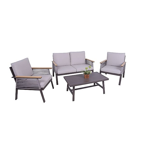 Garden Pleasure Lounge-Gruppe Denia 4-teilig Dunkelbraun-Grau günstig online kaufen