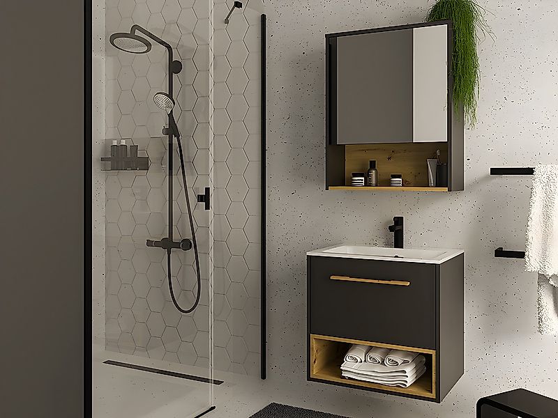 Badezimmer Spiegelschrank - Anthrazit - 60 cm - YANGRA günstig online kaufen