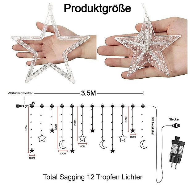 Jibenhome LED-Lichterkette LED Lichtervorhang Sternen und Monden 123 LEDs 8 günstig online kaufen