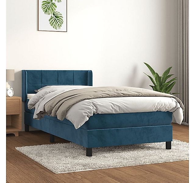 vidaXL Boxspringbett, Boxspringbett mit Matratze Dunkelblau 90x200 cm Samt günstig online kaufen