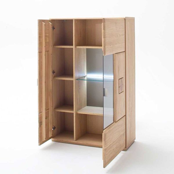 Wohnzimmer Highboard aus Eiche Glaseinsatz günstig online kaufen