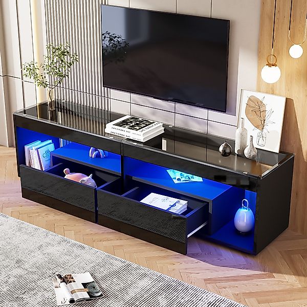 STILVORA Wohnzimmer-Set 180cm Wohnzimmer LED-Hochglanz-TV-Schrank schwarz günstig online kaufen