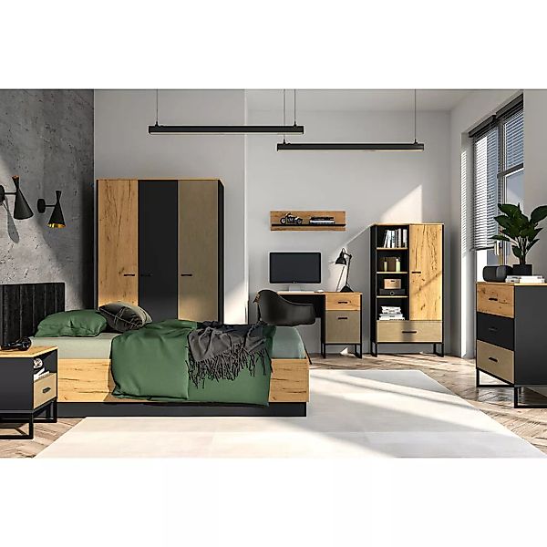 Jugendzimmer Set 7-teilig CASPER-131 mit Bett 120x200cm in schwarz, braun günstig online kaufen