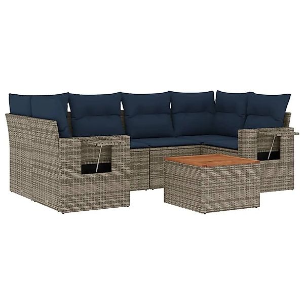 vidaXL 7-Tlg Gartensofa-Set mit Kissen Grau Polyrattan 3224465 günstig online kaufen