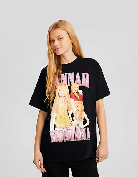 Bershka Kurzärmeliges Oversize-Shirt Hannah Montana Mit Print Damen M Schwa günstig online kaufen