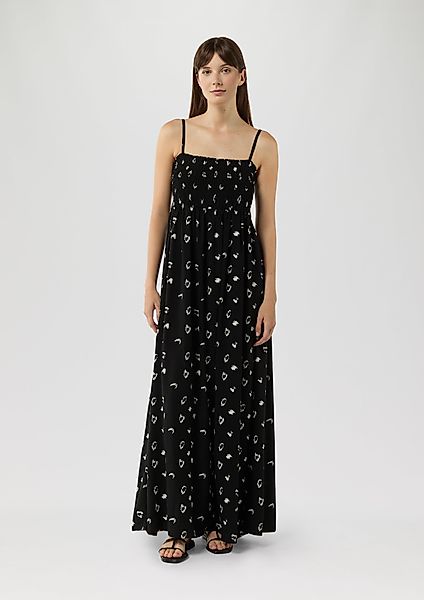 QS Maxikleid Gemustertes Viskosekleid mit Smok-Detail günstig online kaufen