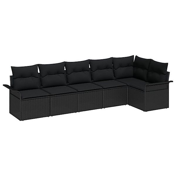 vidaXL Loungesofa 6-Teiliges Garten Sofa Set mit Kissen Schwarz Poly Rattan günstig online kaufen