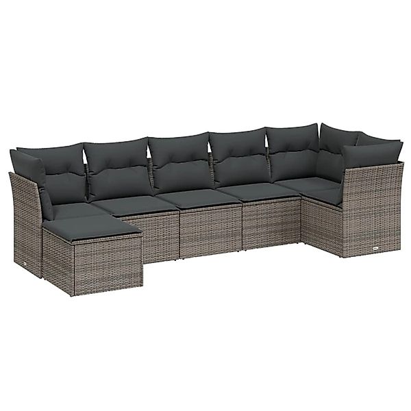 vidaXL 7-Tlg Garten-Sofagarnitur mit Kissen Grau Poly Rattan 3263196 günstig online kaufen