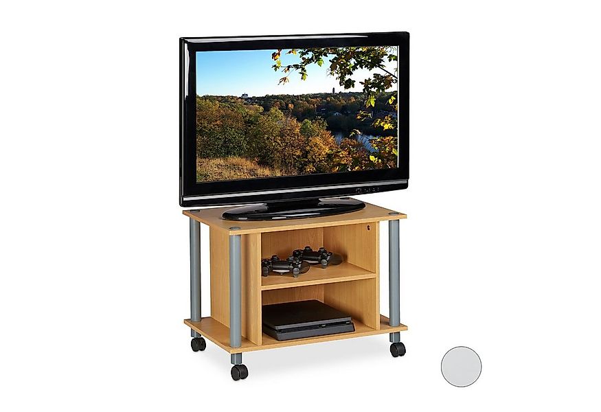 relaxdays TV-Regal TV Tisch mit Rollen und 2 Fächern, Holzoptik günstig online kaufen