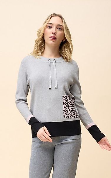 Passioni Strickpullover mit Tasche mit Leopardenmuster und schwarzem Saum s günstig online kaufen