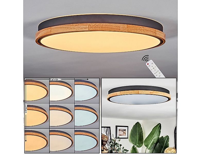 hofstein Panel Deckenlampe aus Metall/Kunststoff/Holz in Schwarz/Natur, Fer günstig online kaufen