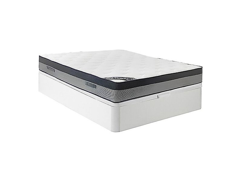 Bett-Set 140 x 190 cm, Bettkasten weiß + Hybridmatratze 7-Zonen-Taschenfede günstig online kaufen