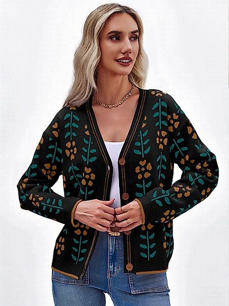 Imily Bela Cardigan Langarm Damen-Strickpullover mit Blumendruck (Packung, günstig online kaufen