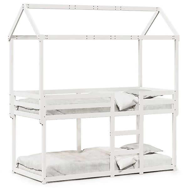 vidaXL Etagenbett mit Dach Weiß 75x190 cm Massivholz Kiefer 3282130 günstig online kaufen