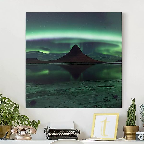 Leinwandbild - Quadrat Polarlicht in Island günstig online kaufen