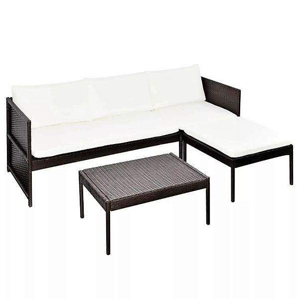 3-tlg. Garten-lounge-set Mit Auflagen Poly Rattan Braun günstig online kaufen