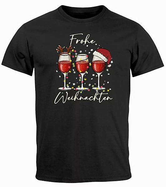 MoonWorks Print-Shirt Herren T-Shirt Weihnachten Printshirt Weingläser Wein günstig online kaufen