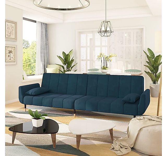 vidaXL Sofa Schlafsofa 2-Sitzer mit 2 Kissen Blau Samt Schlafcouch Schlaffu günstig online kaufen