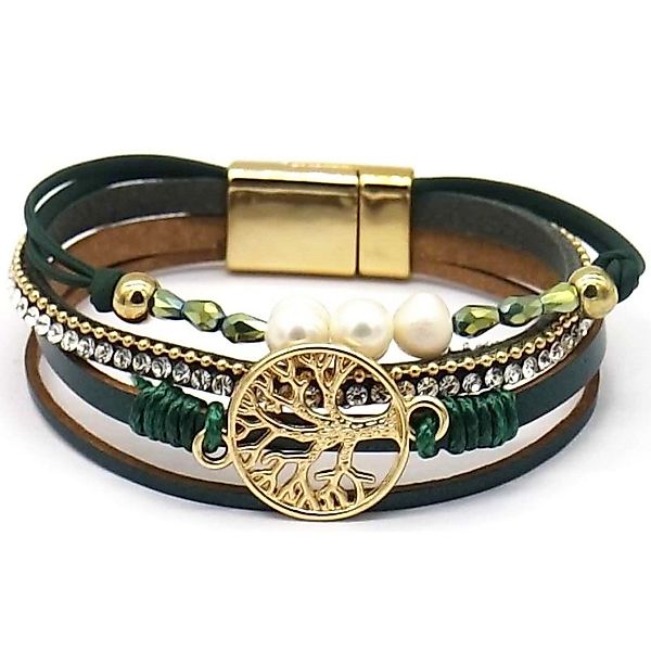 KARMA Lederarmband Damenarmband Leder grün gold günstig online kaufen