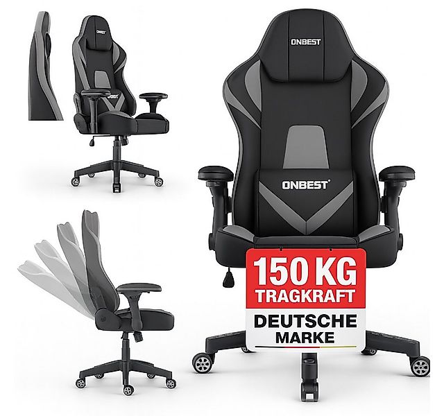 Onbest Gaming-Stuhl ergonomisch mit Lordosenkissen bis 150kg, 360°, verstel günstig online kaufen