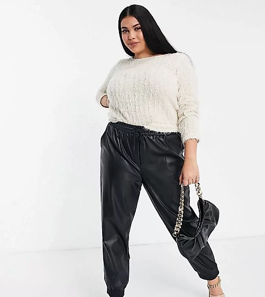 Vero Moda Curve – Flauschiger Pullover in Creme mit schwarzer Schnürung hin günstig online kaufen