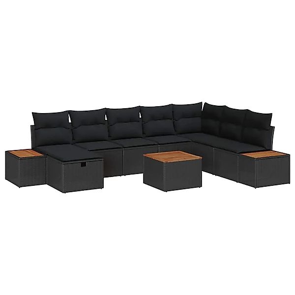 vidaXL 9-Teiliges Garten-Sofaset mit Kissen in Schwarz aus Poly Rattan 3359 günstig online kaufen