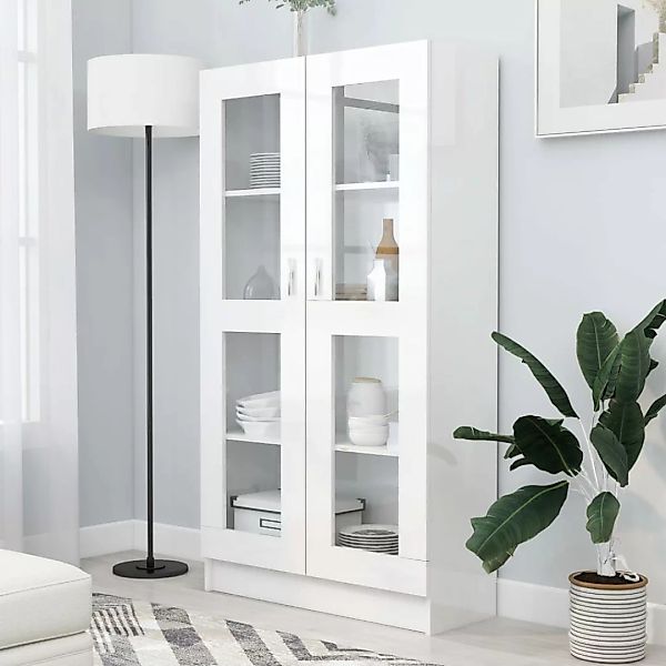 vidaXL Vitrine Bücherschrank Vitrinenschrank Vitrine Hochglanz-Weiß 82,5x30 günstig online kaufen