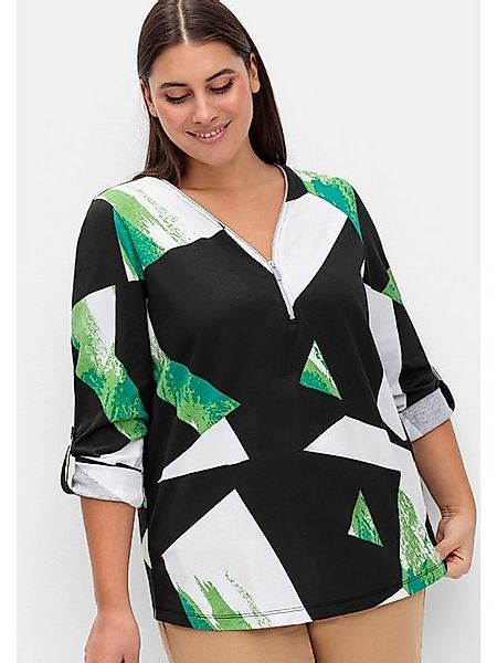 Sheego Langarmshirt Große Größen mit Grafikprint und Krempelfunktion günstig online kaufen