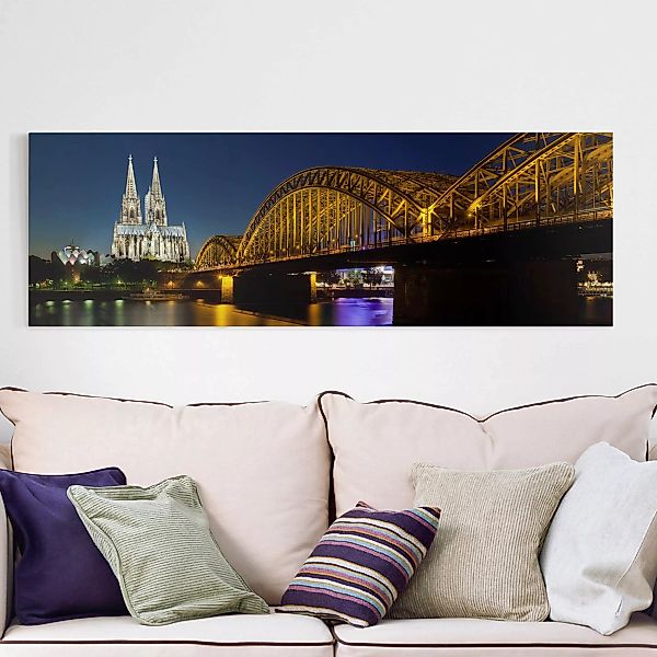 Leinwandbild Köln - Panorama Köln bei Nacht günstig online kaufen