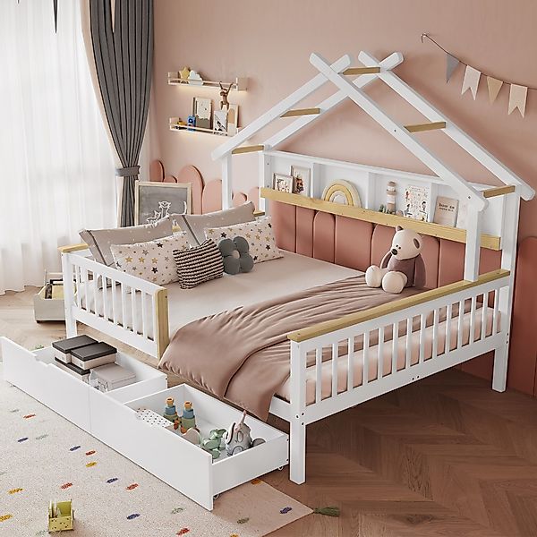 Merax Kinderbett 140x200cm mit Hausdach (Jugendbett günstig online kaufen
