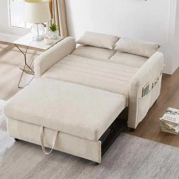 Merax Schlafsofa mit Schlaffunktion, Zweisitzer-Klappsofa, Baumwoll-Leinen- günstig online kaufen