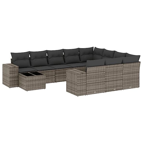 vidaXL 11-Tlg Garten-Sofagarnitur mit Kissen Grau Poly Rattan 3255467 günstig online kaufen
