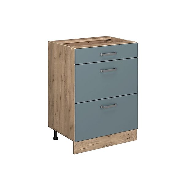 Vicco Küchenunterschrank R-Line Blau-Grau/Goldkraft Eiche 60 cm mit Schubla günstig online kaufen