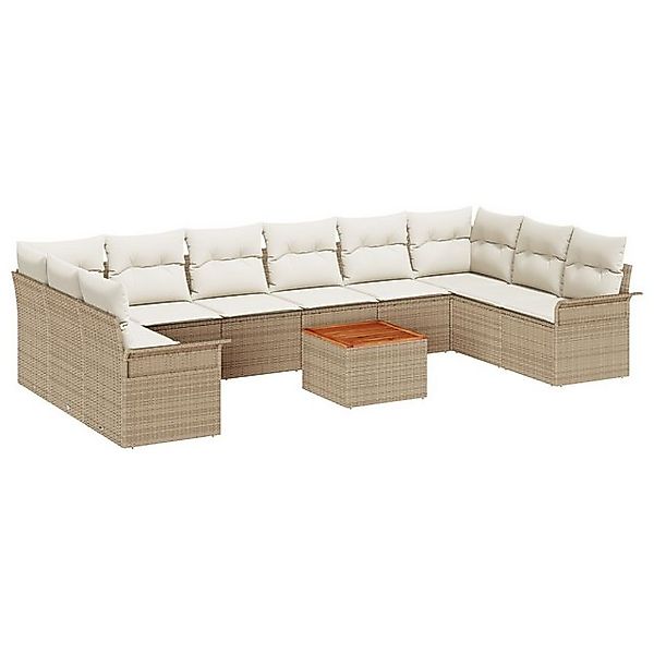 vidaXL Loungesofa 11-tlg. Garten-Sofagarnitur mit Kissen Beige Poly Rattan, günstig online kaufen